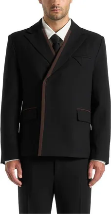 Mani&egrave;re De Voir Alec Double Breasted Suit Jacket With Contrast Lapel in Black at Nordstrom, Size X-Small