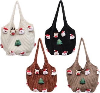 Generic Hollow Knit Crochet Shoulder Bag Casual Mesh Tote Bag for Girls Women (Black)