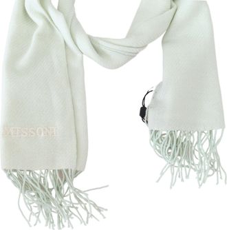 Missoni Mens Light Green Pattern Cashmere Unisex Wrap Fringes Scarf