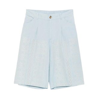 Semicouture Short Shorts, female, Blue, Size: M Zelda Embroidered Cotton Shorts