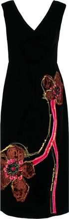 Prada Fluwelen jurk met borduurwerk - Zwart