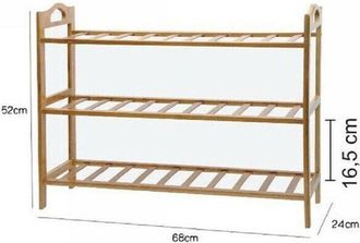 Trade Shop Trade Shop - Scarpiera Porta Scarpe 3 Ripiani Piani Legno Bamboo Bambu Scaffale Mobile 69412