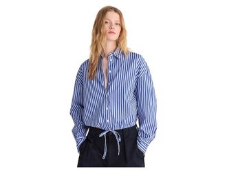 Madewell Drawstring Button-Up Shirt in Poplin Womens Clothing French Blue : XL (Womens 14-16), Cotton