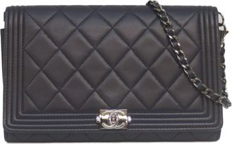 Chanel Navy Leather Chain/Shoulder Wallet (Pre-Owned)