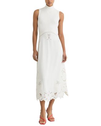 Reiss Phoenix Rib Knit Mix Broderie Midi Dress