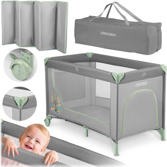 OEM Cuna De Viaje 125 X 65 X 78 Cm Rk-240 Gris Y Menta