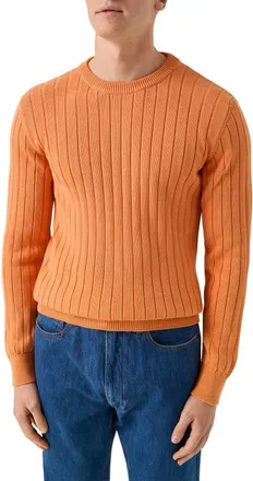 Eton Rib Knit Cotton Crewneck Sweater in Medium Orange at Nordstrom, Size Xx-Large