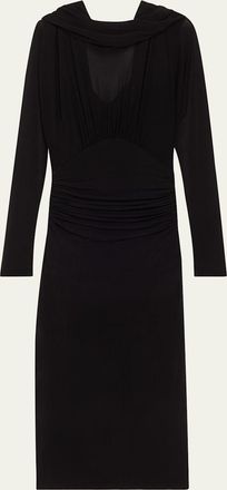 Saint Laurent Cowl-Neck Gathered Midi Dress