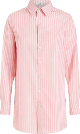 Etro embroidered-logo striped shirt - women - Cotton - 44 - Pink