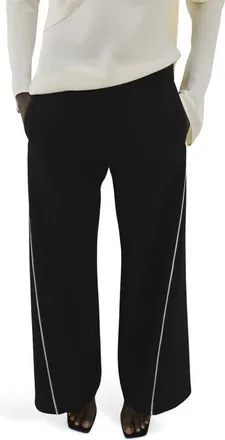 Mango Side Piped Knit Wide Leg Pants in Black at Nordstrom, Size X-Small