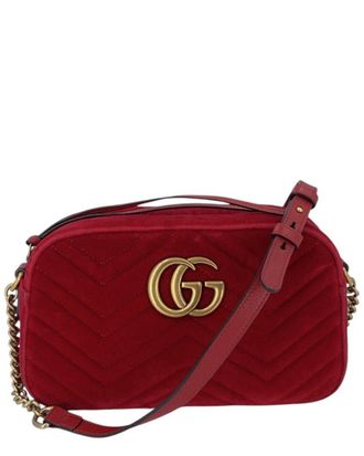 Gucci Red Velvet Gg Marmont Chain Shoulder Bag (Authentic Pre-Loved)