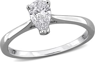 Mimi & Max 1/2ct TW Pear-Shape Lab-Grown Diamond Solitaire Engagement Ring with Side Accents in Sterling Silver