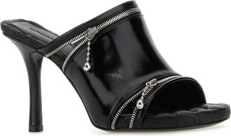 Burberry Womens Zip-Detail Leather Mule Black Calf Heels