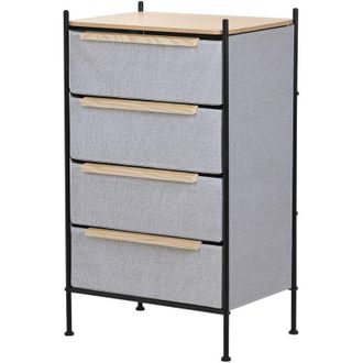 ML Design Ml-design C&oacute;moda Con 4 Cajones De Tela 58 X 98 X 42,5 Cm Gris Cajonera Con Tablero Mdf Y Estructura De Acero Unidad De Almacenamiento Estater&iacute;a Auxili