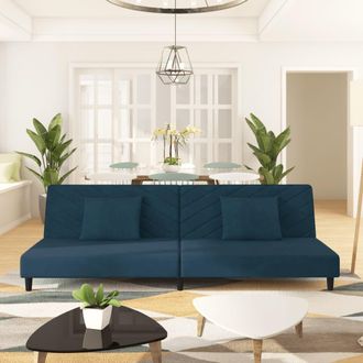 vidaXL Sof&aacute; Cama De 2 Plazas Con Dos Almohadas Terciopelo Azul Vidaxl