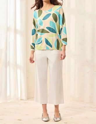 Tribal Three Quarter Sleeve Crewneck Sweater In Aqua Sky