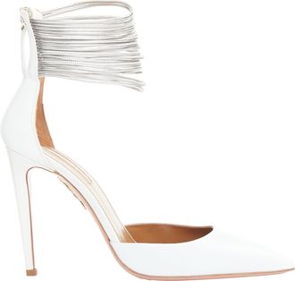 Aquazzura Hello Lover 105 white calf silver corded ankle strap pumps EU37.5