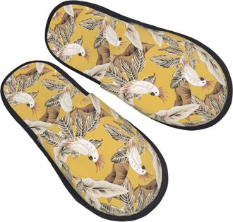 Generic Fleece Slippers Cute Cockatoo Parrot Leaves Non-Slip Fluffy Slippers Lightweight Cotton Slipper For Winter Ladies Travel M
