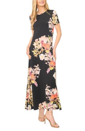 Ted Baker Theresa Floral T-Shirt Maxi Dress in Rich Black at Nordstrom, Size X-Small
