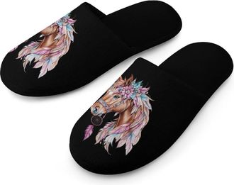 Generic Dream Catching Horse Mens Flannel Slipper Soft Non Slip House Shoes Comfy Winter Warm Indoor Outdoor Slippers
