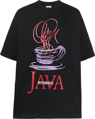 VETEMENTS Java logo-embroidered T-shirt - unisex - Cotton/Polyester - M - Black