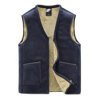 Generic Mens Fleece Lined Waistcoat Warm Winter Sleeveless Jacket, Sherpa Lining Thermal Gilet with Full Zip High Collar, Outdoor Workwear Bodywarmer with Poc