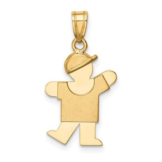 Diamond2Deal 14k Yellow Gold The Kids Solid Engravable Small Boy with Hat on Left Kiss Charm Pendant