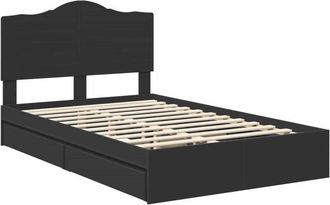 vidaXL Storage Bed with Headboard Black 135 x 190 cm Engineered Wood vidaXL