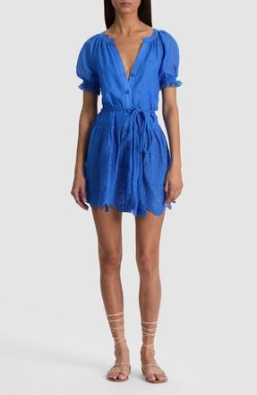 Alice & Olivia Thalia Cotton Puff Sleeve Minidress in Blue Iris at Nordstrom, Size X-Large