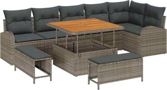 vidaXL Garden Sofa Set with Cushion with Storage 9 pcs Grey vidaXL