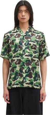A Bathing Ape A Bathing Ape, Overhemden, Heren, Groen, L, Polyester, ABC Camo Open-collar Short Sleeve Shirt
