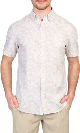 Tailorbyrd Batik Print Linen Blend Short Sleeve Button-Down Shirt in Dove White at Nordstrom Rack, Size Xx-Large