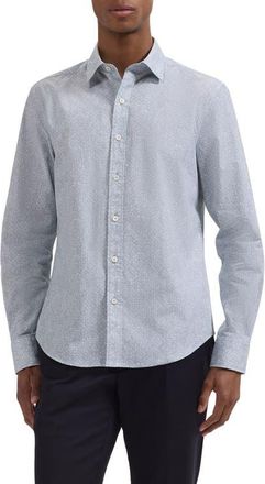 Bugatchi Julian Shaped Fit Geo Print Cotton Button-Up Shirt in Shark at Nordstrom, Size Xxx-Large