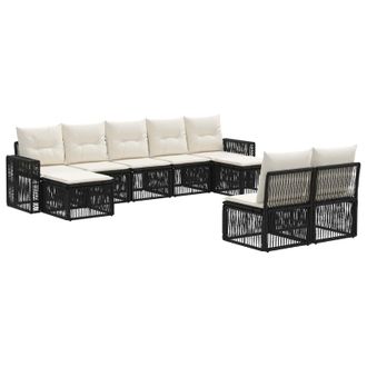 vidaXL Conjunto De Sof&aacute;s De Jard&iacute;n 9 Pcs Negro Y Blanco Crema Vidaxl