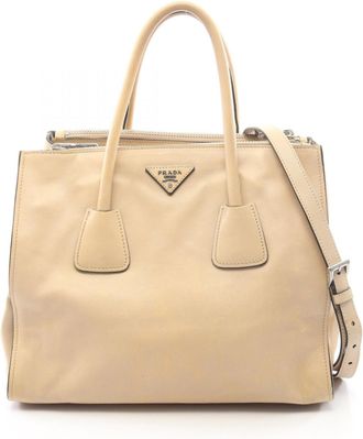 Prada Beige Leather Handbag Tote Bag (Pre-Owned)