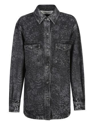 Golden Goose Washed Black Denim Floral Pattern Shirt