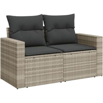 vidaXL Vidaxl - Sof&aacute; De Jard&iacute;n Con Cojines 2 Plazas Rat&aacute;n Sint&eacute;tico Gris Claro
