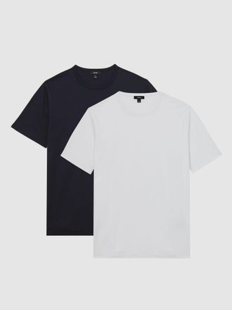 Reiss Navy & white 2 Pack Air-water Cotton Tailored-fit T-shirts 2-Pack, S