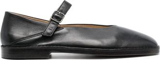 Christophe Lemaire Schoenen, Dames, Zwart, 40 EU, Leer, Zwarte Leren Vierkante Neus Gesp Schoenen