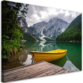 Feeby Cuadro En Lienzo, Lago Barca Monta&ntilde;as Paisaje, 120x80