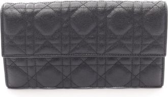 Dior Black Leather Long Wallet (Bi-Fold) (Pre-Owned)