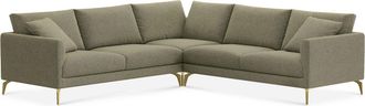 Castlery Lena L-Shaped Sectional Sofa Customized, Performance Classic Twill Moss, Brass Legs, Spill Resistant, Removable Covers for Castlery