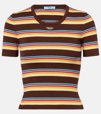 Prada Striped ribbed-knit cotton T-shirt