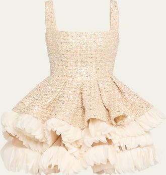 Bronx and Banco Catalina Beaded Fit-&-Flare Ruffle Mini Dress