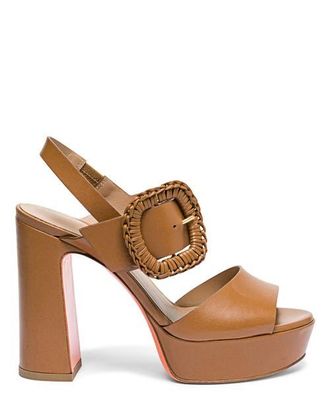 Santoni Leather High-Heel Sandal with Woven Buckle in Light Brown at Nordstrom, Size 10.5