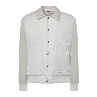 Eleventy Bomberjack met twee materialen - Heren - Bomber jackets - Wit - 2XL - Katoen - Jassen
