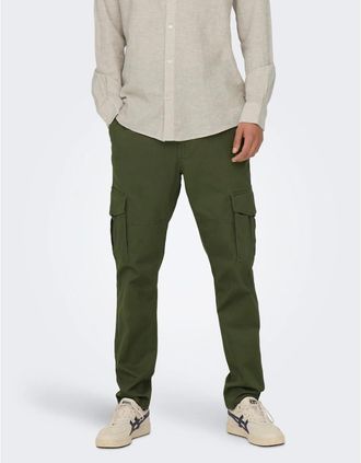 Only & Sons Mens Dean Regular Fit Cargo Pants - Green - Size: 31W l