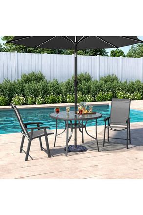 Living and Home 2 Person Patio Garden Dining Set With Umbrella in Black