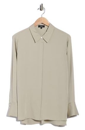 Theory Sunaya Silk Button-Up Shirt in Soft Green at Nordstrom Rack, Size X-Large