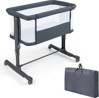 Costway Costway - Cuna Infantil, 3 En 1 Cuna De Viaje Con 5 Altura Ajustable, Inclinaci&oacute;n De 10&deg;, Cuna Colecho Con C&oacute;modo Colch&oacute;n, Red Transpirable Y Bolsa, C